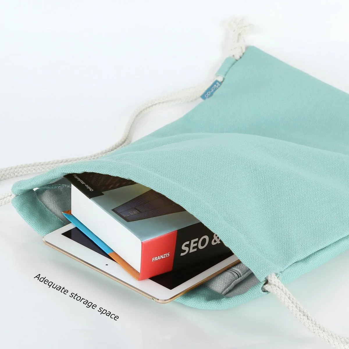 Drawstring Backpack Simple Style String Bag Canvas Beach Sport Daypack