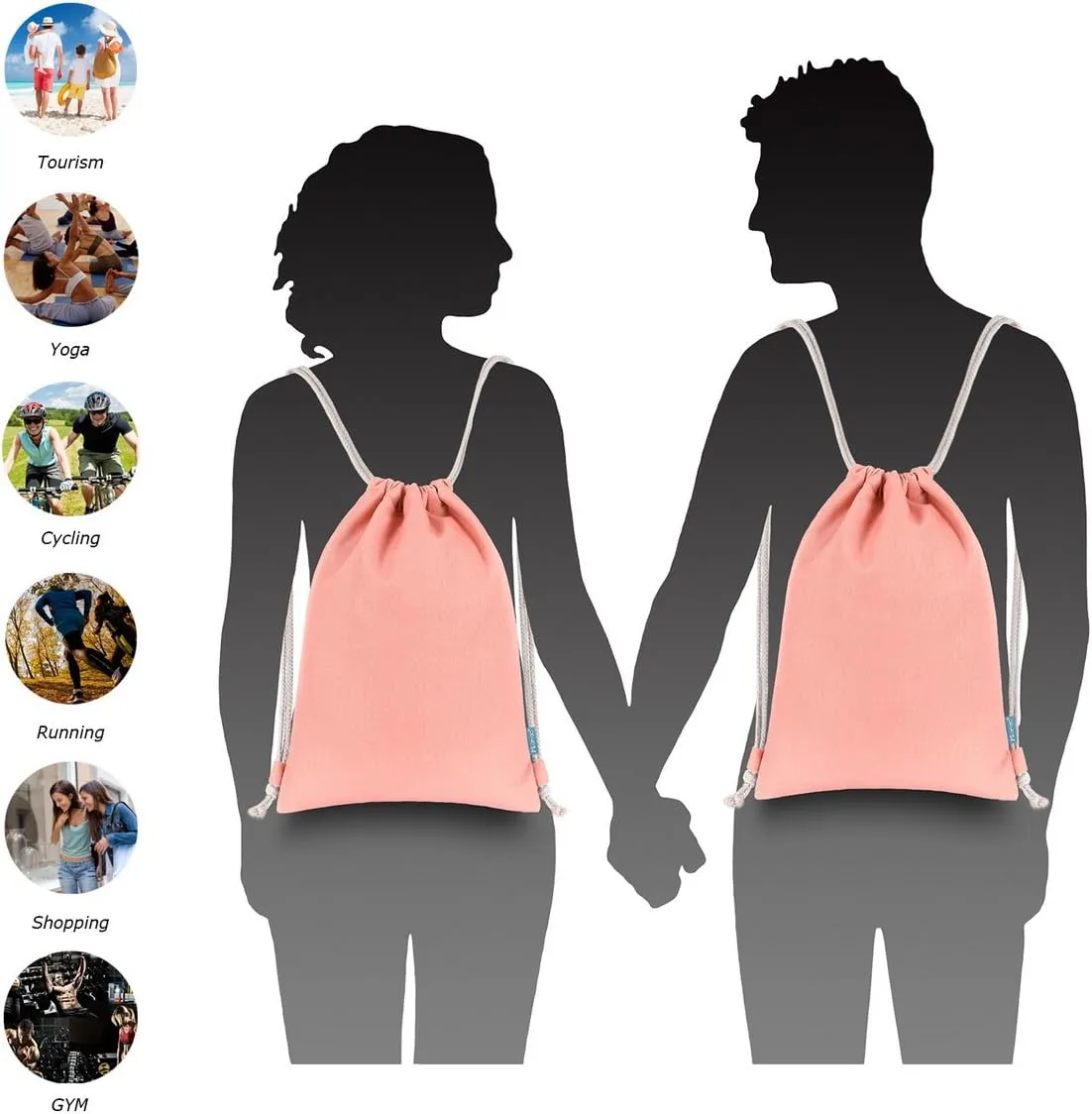 Drawstring Backpack Simple Style String Bag Canvas Beach Sport Daypack