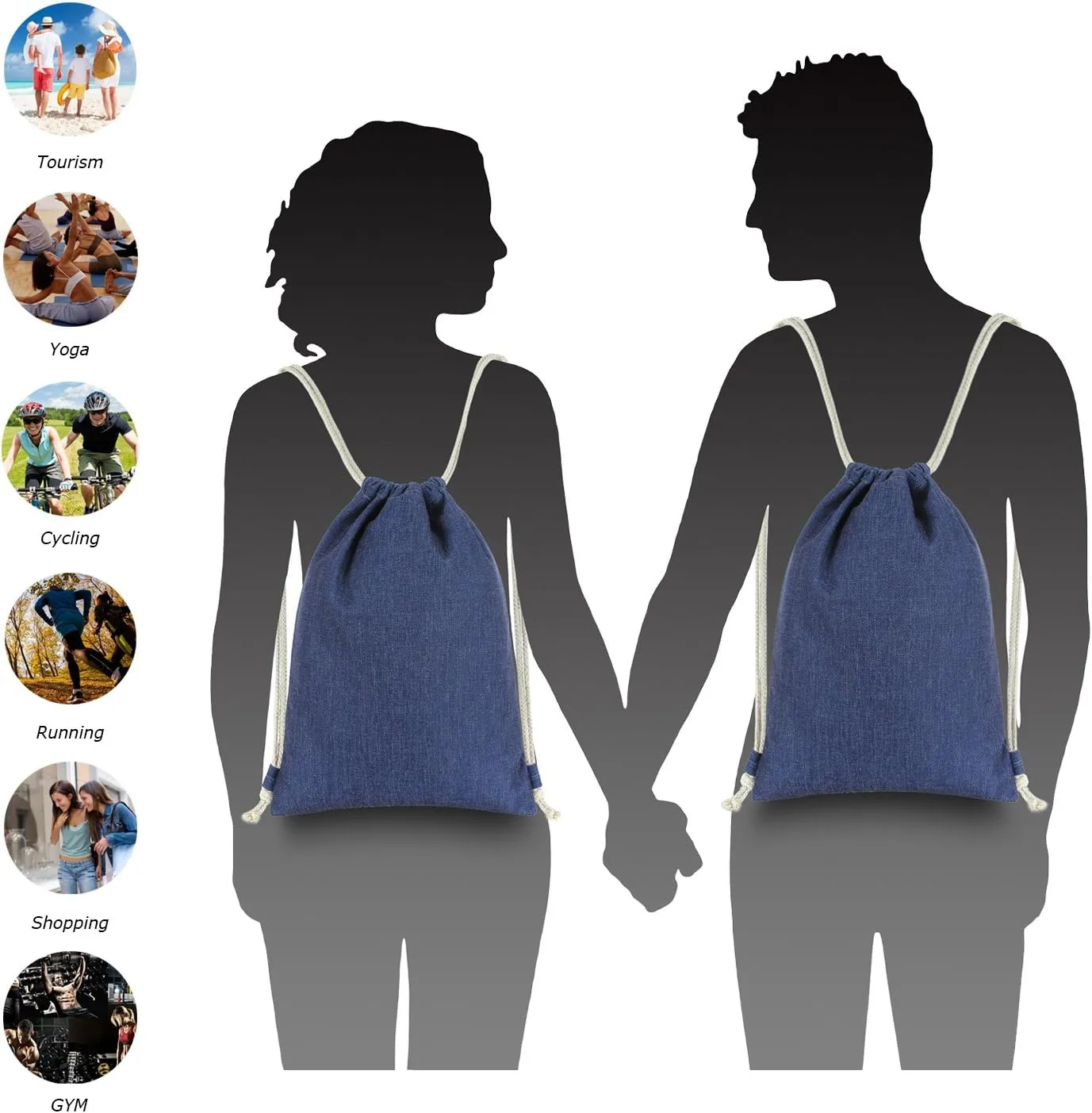 Drawstring Backpack Simple Style String Bag Canvas Beach Sport Daypack