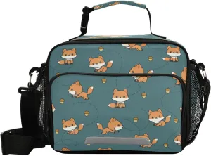 Dussdil Foxes Hazelnut Kid's Lunch Bags for Boys Girls Lunch Bag Insulated Thermal Cooler Bags Reusable Organizer Tote Lunch Box with Adjustable Shoulder Strap for School Picnic Beach
