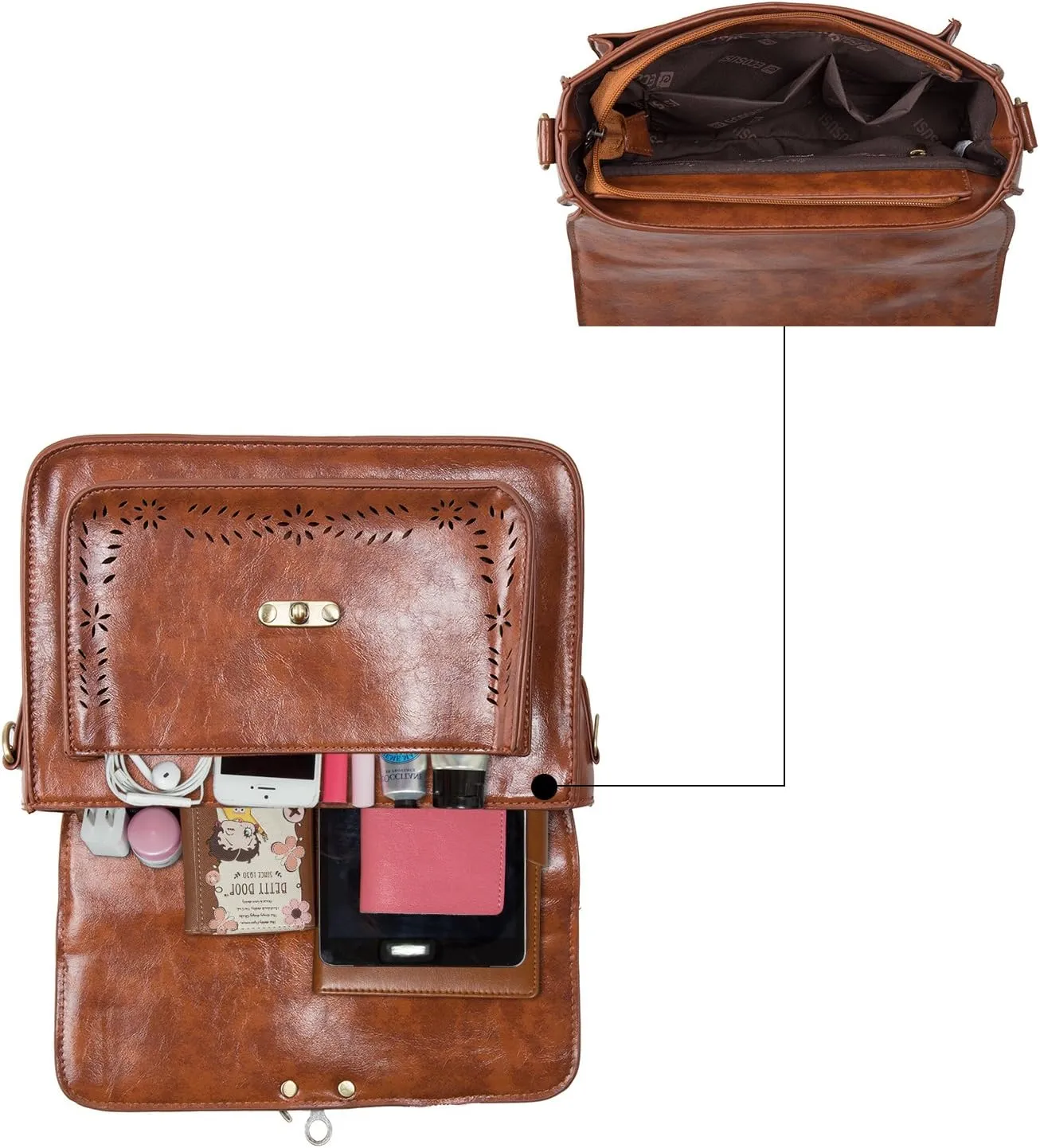 ECOSUSI Women PU Leather Satchel Purse Vintage Small College Crossbody Messenger Bag Work Cross-body Bag