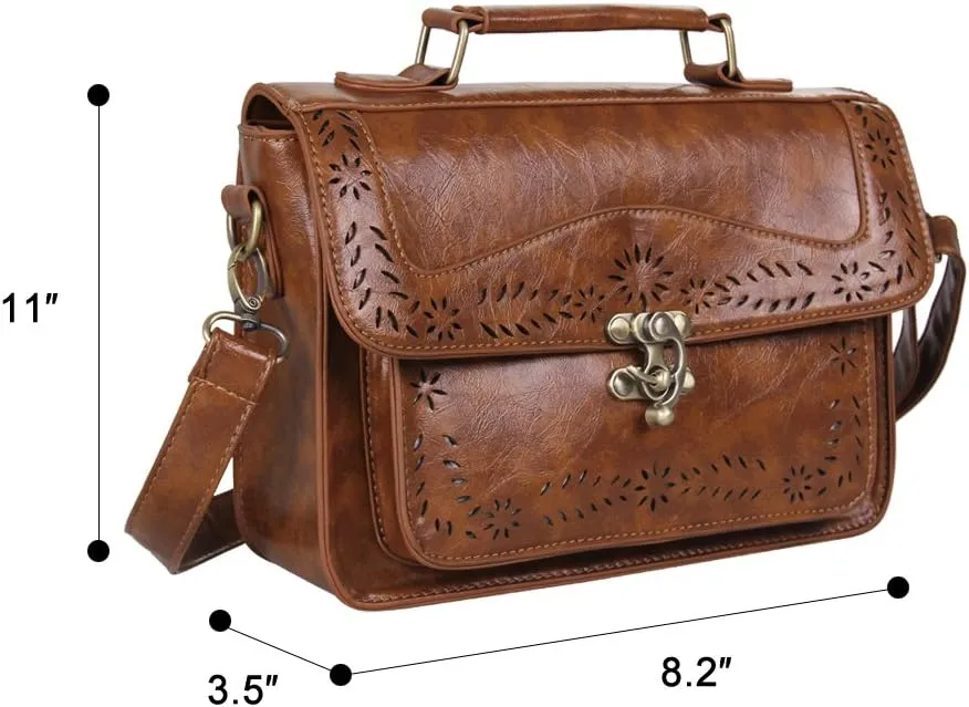 ECOSUSI Women PU Leather Satchel Purse Vintage Small College Crossbody Messenger Bag Work Cross-body Bag