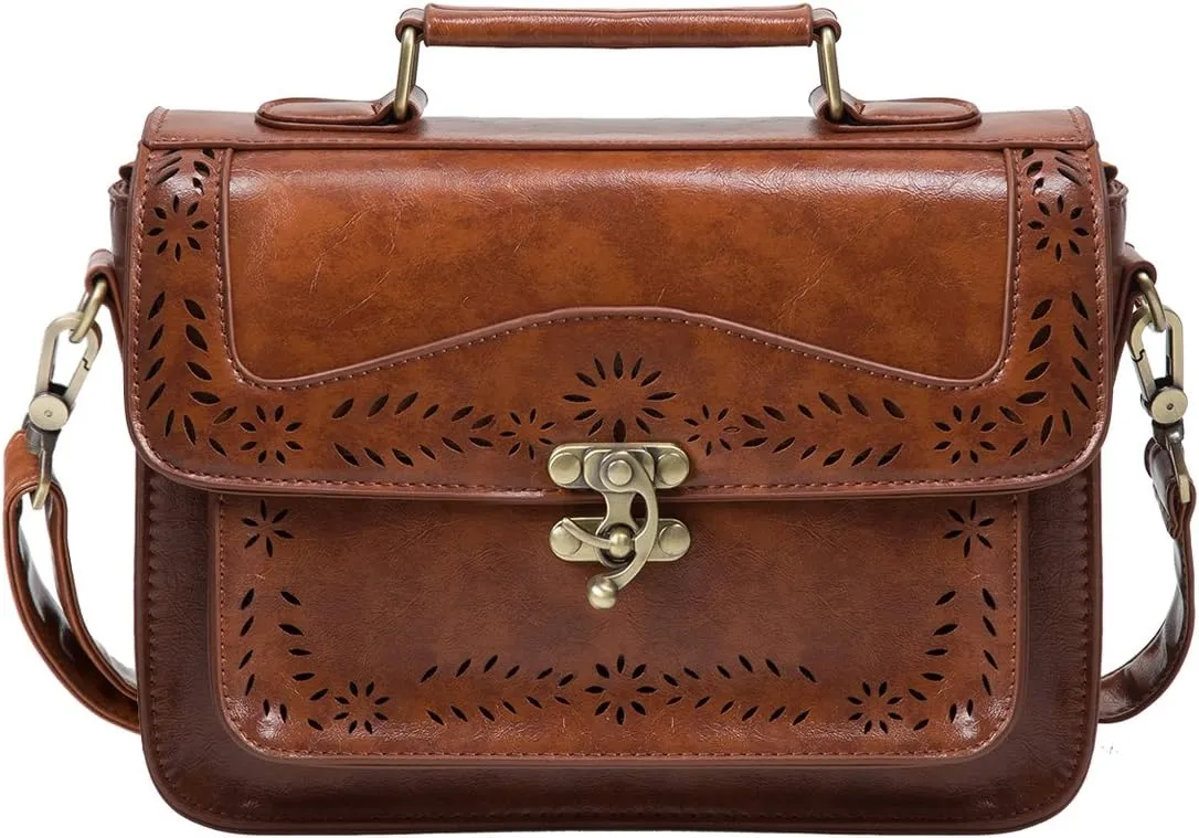 ECOSUSI Women PU Leather Satchel Purse Vintage Small College Crossbody Messenger Bag Work Cross-body Bag