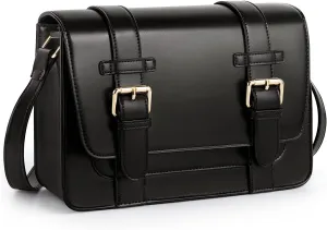 ECOSUSI Women's PU Leather Crossbody Messenger Bag Vintage Satchel Purse Work College Shoulder Handbags with Adjustable Strap