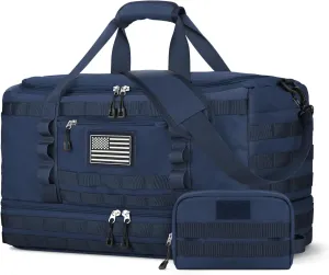 ETRONIK Travel Bag for Men Women, Gym Bag & Tactical Duffle Bags for Travel, Carry on with Toiletry Bag and Shoe Compartment, Weekender Overnight Trip with Wet Pocket for Workout Medical, Blue