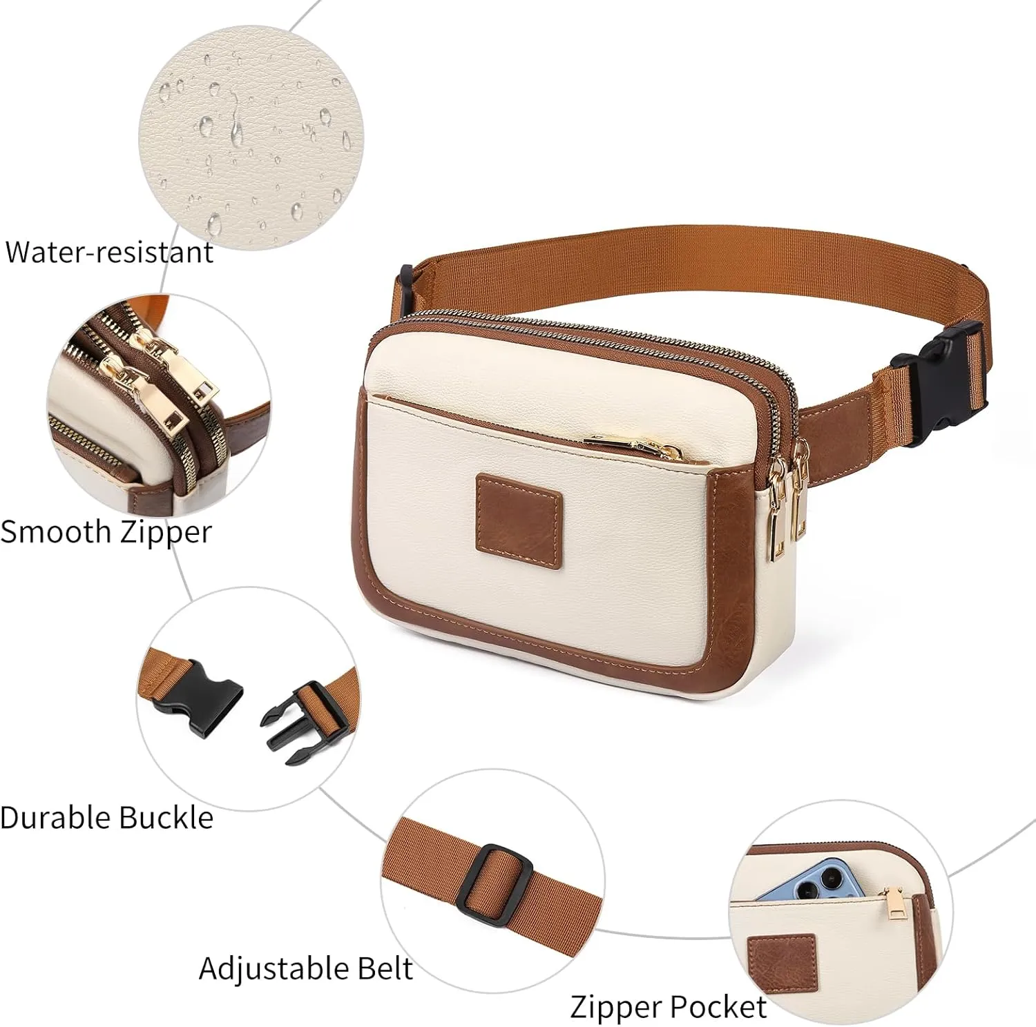 Fanny Packs for Women Leather Belt Bag Crossbody Fashion Waist Packs Bum Bag with Adjustable Strap