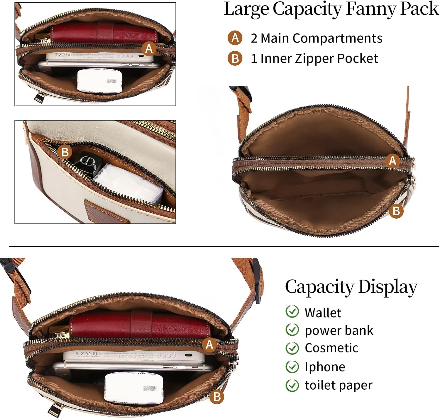 Fanny Packs for Women Leather Belt Bag Crossbody Fashion Waist Packs Bum Bag with Adjustable Strap