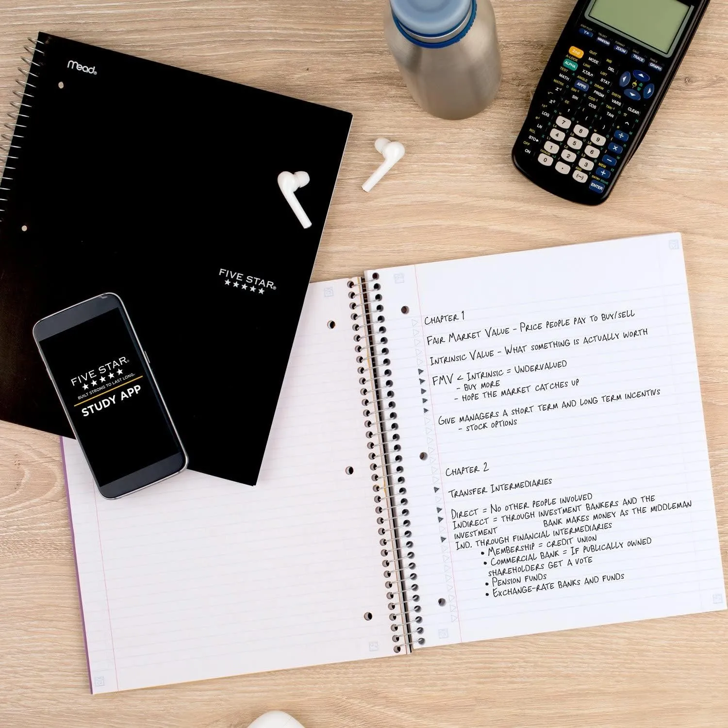 Five Star Spiral Notebook   Study App, 3 Subject, College Ruled Paper, Fights Ink Bleed, Water Resistant Cover, 8-1/2" x 11", 150 Sheets, Black (72069)
