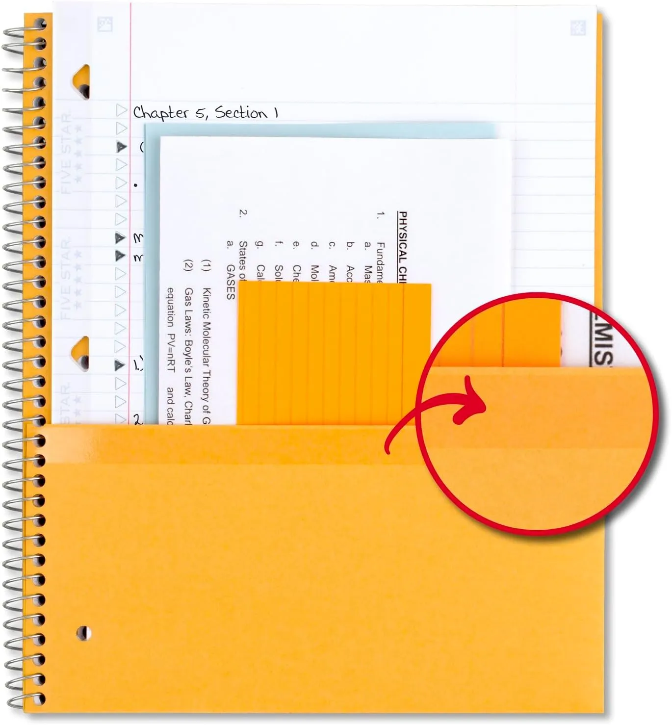 Five Star Spiral Notebook   Study App, 3 Subject, College Ruled Paper, Fights Ink Bleed, Water Resistant Cover, 8-1/2" x 11", 150 Sheets, Black (72069)