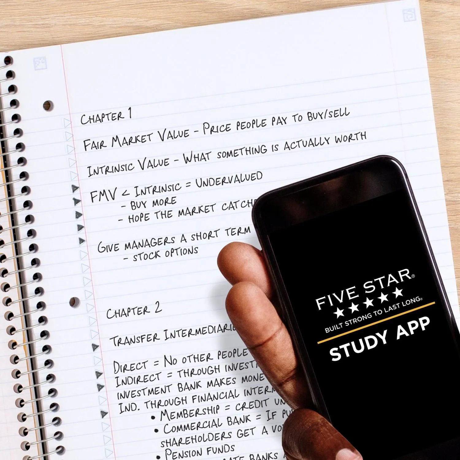 Five Star Spiral Notebook   Study App, 3 Subject, College Ruled Paper, Fights Ink Bleed, Water Resistant Cover, 8-1/2" x 11", 150 Sheets, Black (72069)