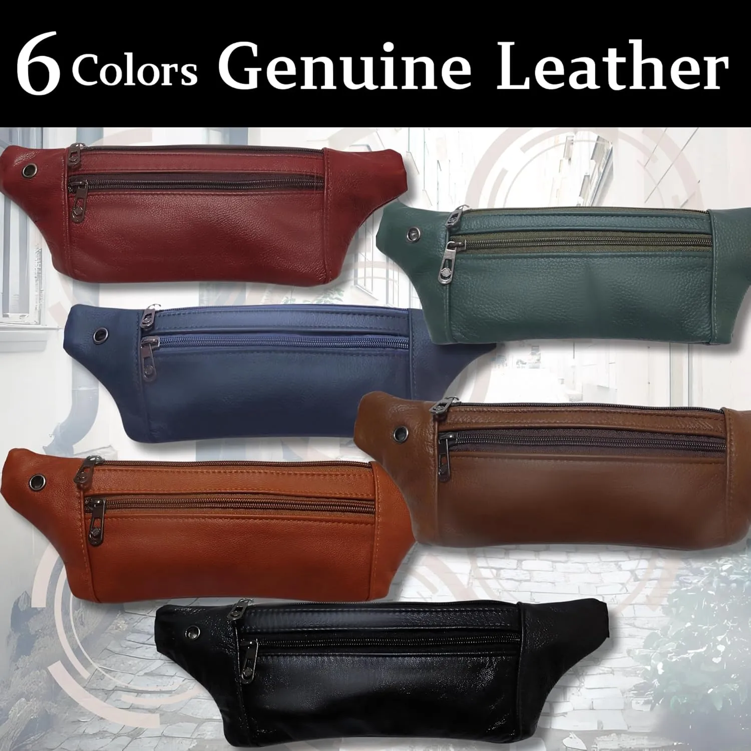 Genuine Leather Slim Sling Waist Bag, Crossbody Travel Pouch with Adjustable Strap and key Ring (Navy)