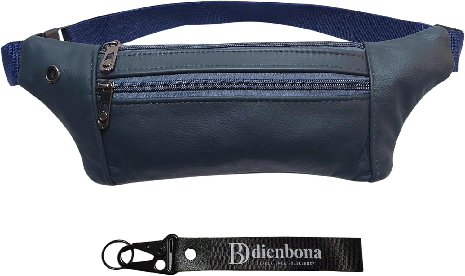 Genuine Leather Slim Sling Waist Bag, Crossbody Travel Pouch with Adjustable Strap and key Ring (Navy)
