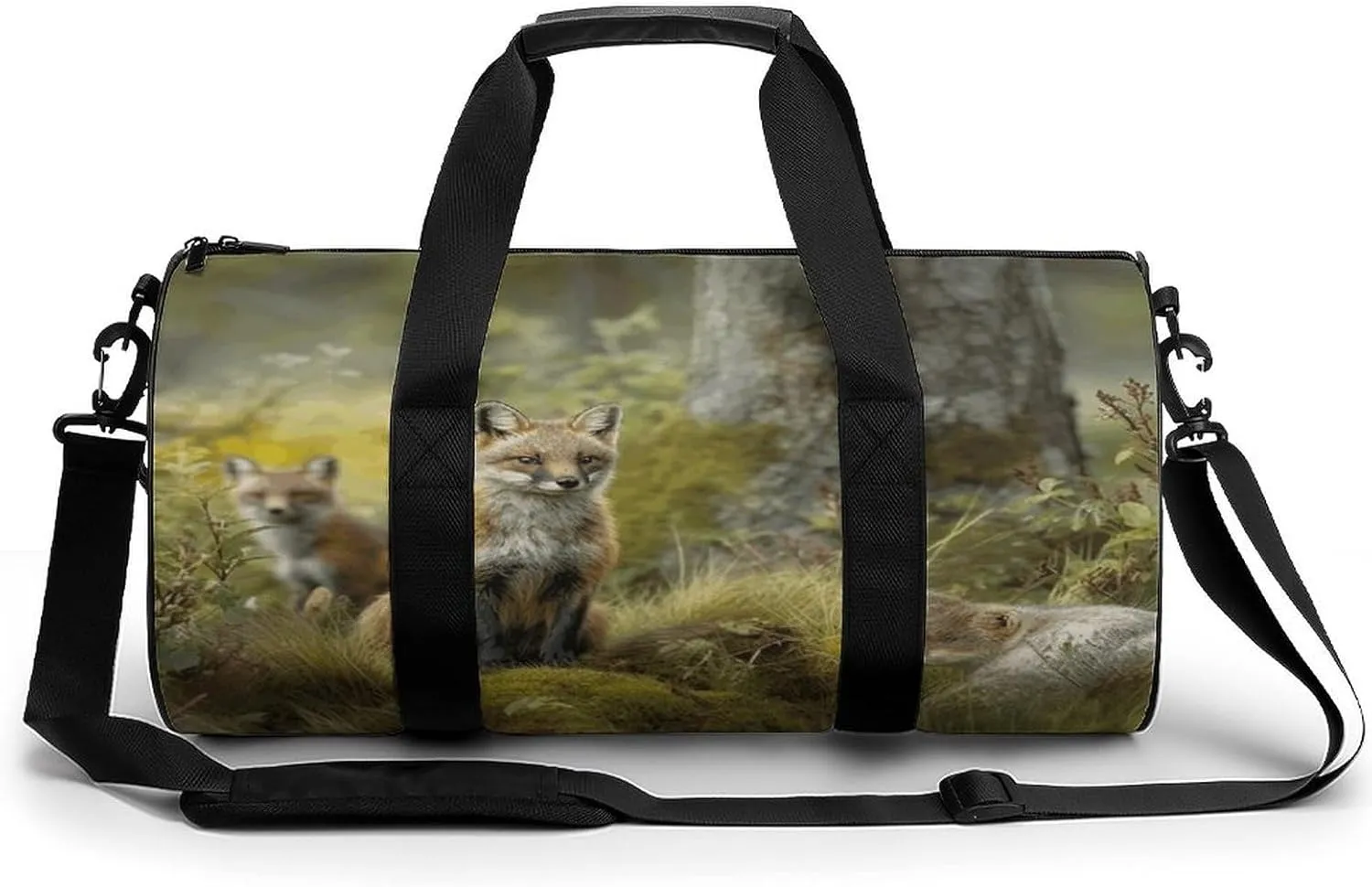 Gym Bag, Animals in Woodland Printed Gym Bag,cylinder Gym Bag,sports Luggage Bag,weekend Luggage Bag
