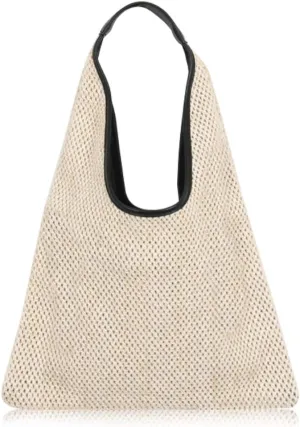 Hand-woven Straw Shoulder Bag Boho Black Leather Top Handle Tote Retro Summer Beach Bag Holiday Travel Handbag
