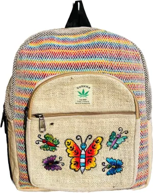 Hemp Backpack Bag Large multi Pockets, Travel Back Pack, Laptop Unisex Backpack, Cotton Stripe Nepali Backpack, Festival, Hiking, 12 IN Large Hippies (3 Large Pocket)