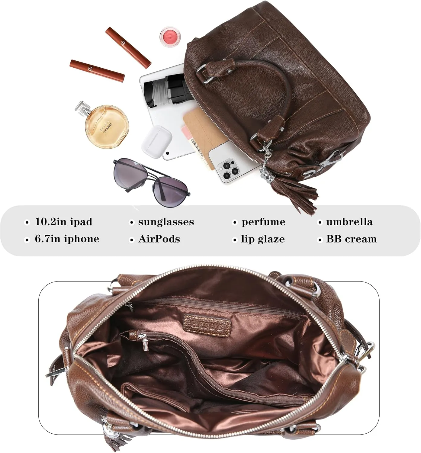 HESHE Womens Genuine Leather Handbags Purse Crossbody Satchel Tote Bags Ladies Real Leather Bags