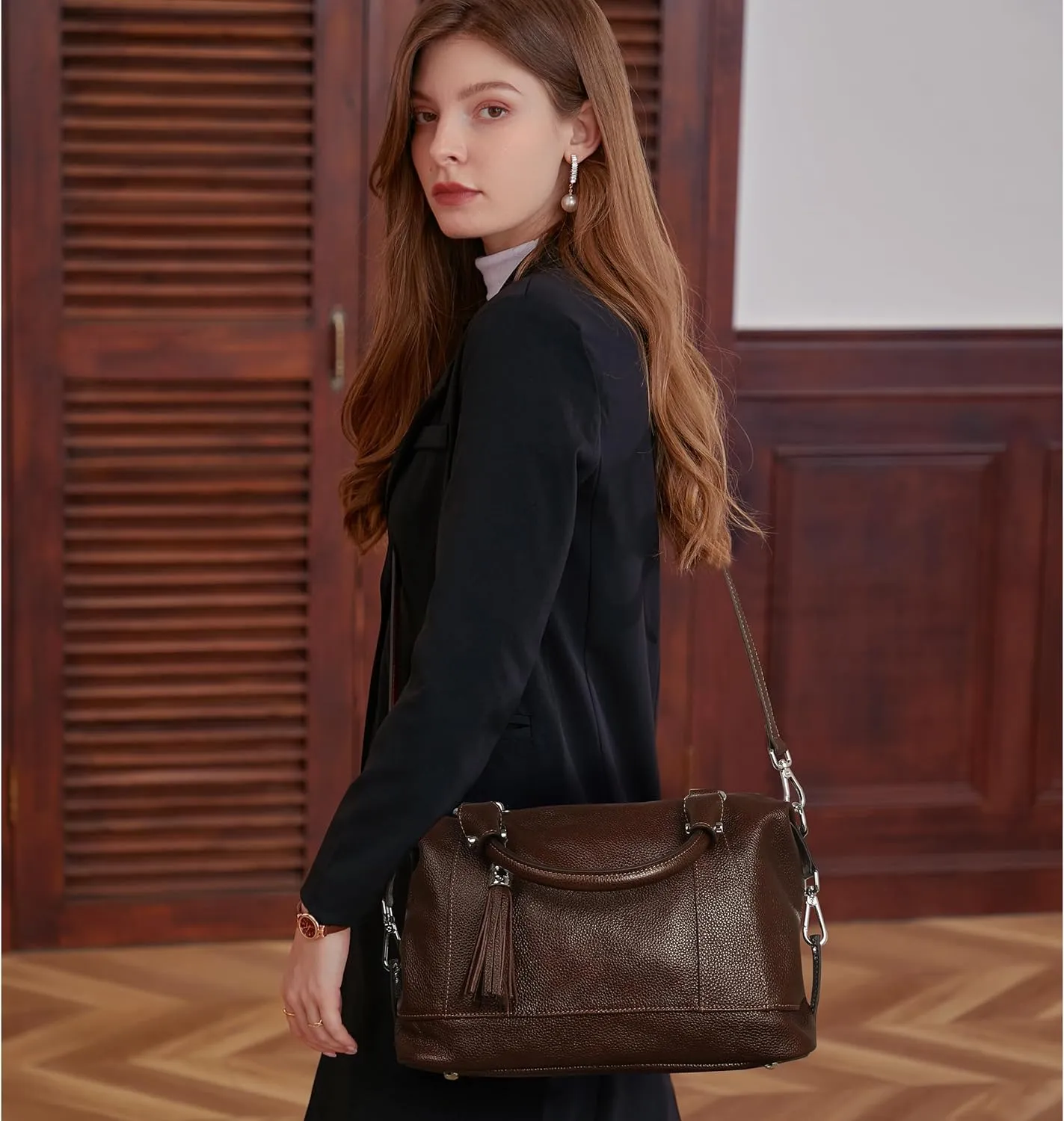 HESHE Womens Genuine Leather Handbags Purse Crossbody Satchel Tote Bags Ladies Real Leather Bags
