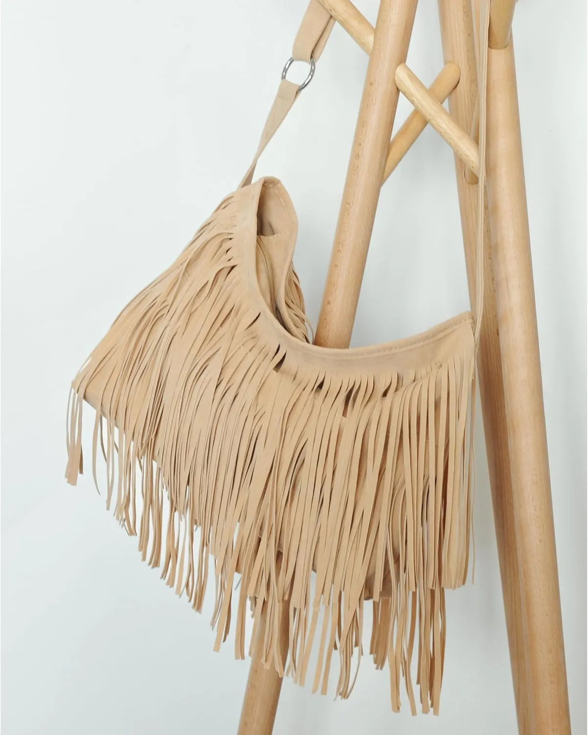 HOXIS Tassel Faux Suede Leather Hobo Cross Body Shoulder Bag Womens Sling Bag