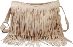 HOXIS Tassel Faux Suede Leather Hobo Cross Body Shoulder Bag Womens Sling Bag
