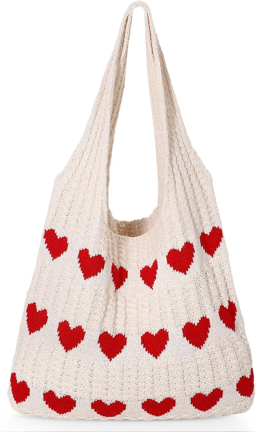 JASGOOD Crochet Beach Bags for Women Knit Summer Vacation Tote Bag Aesthetic Tote Boho Shoulder Handbag