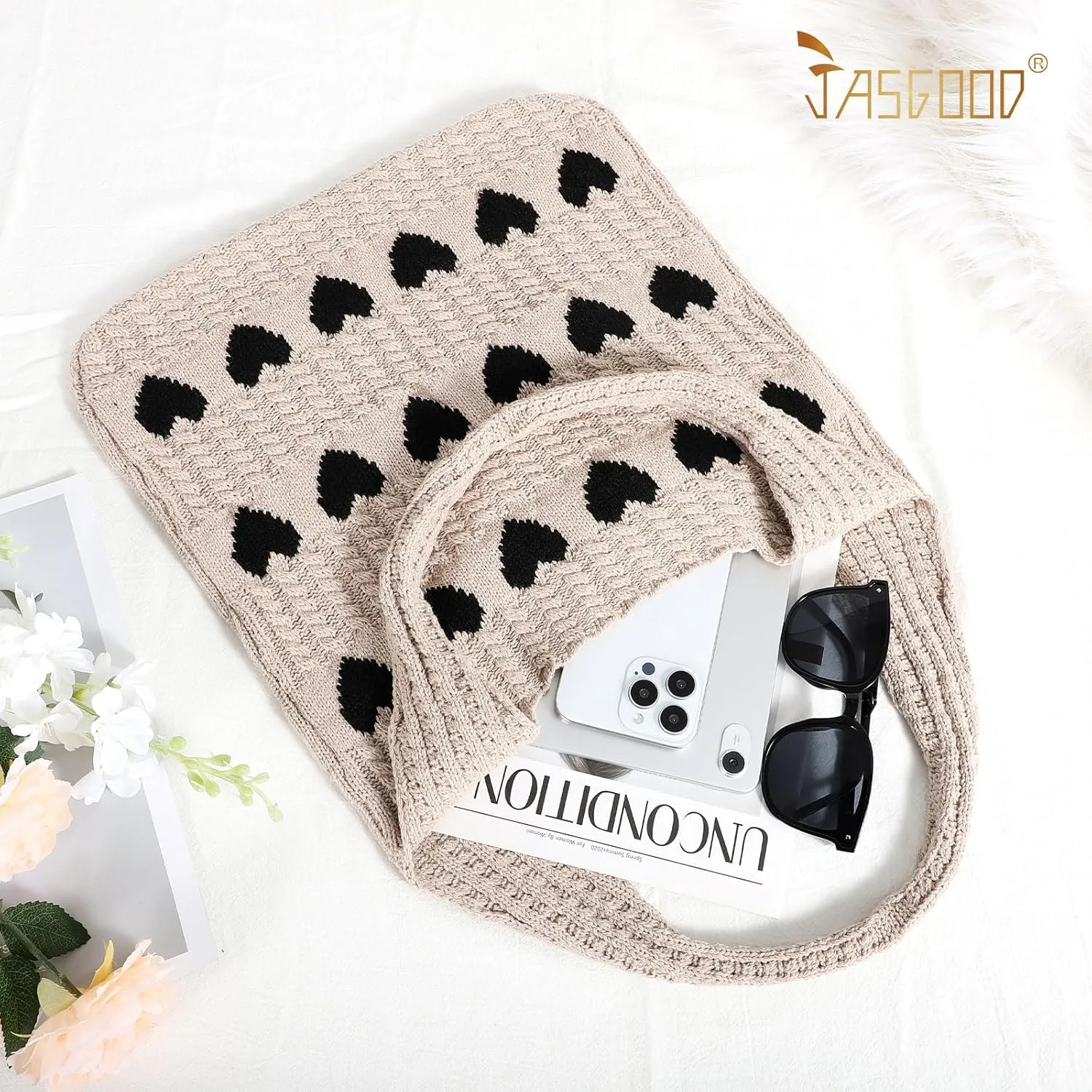 JASGOOD Crochet Beach Bags for Women Knit Summer Vacation Tote Bag Aesthetic Tote Boho Shoulder Handbag
