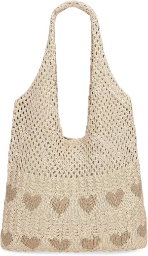 JASGOOD Crochet Beach Bags for Women Knit Summer Vacation Tote Bag Aesthetic Tote Boho Shoulder Handbag