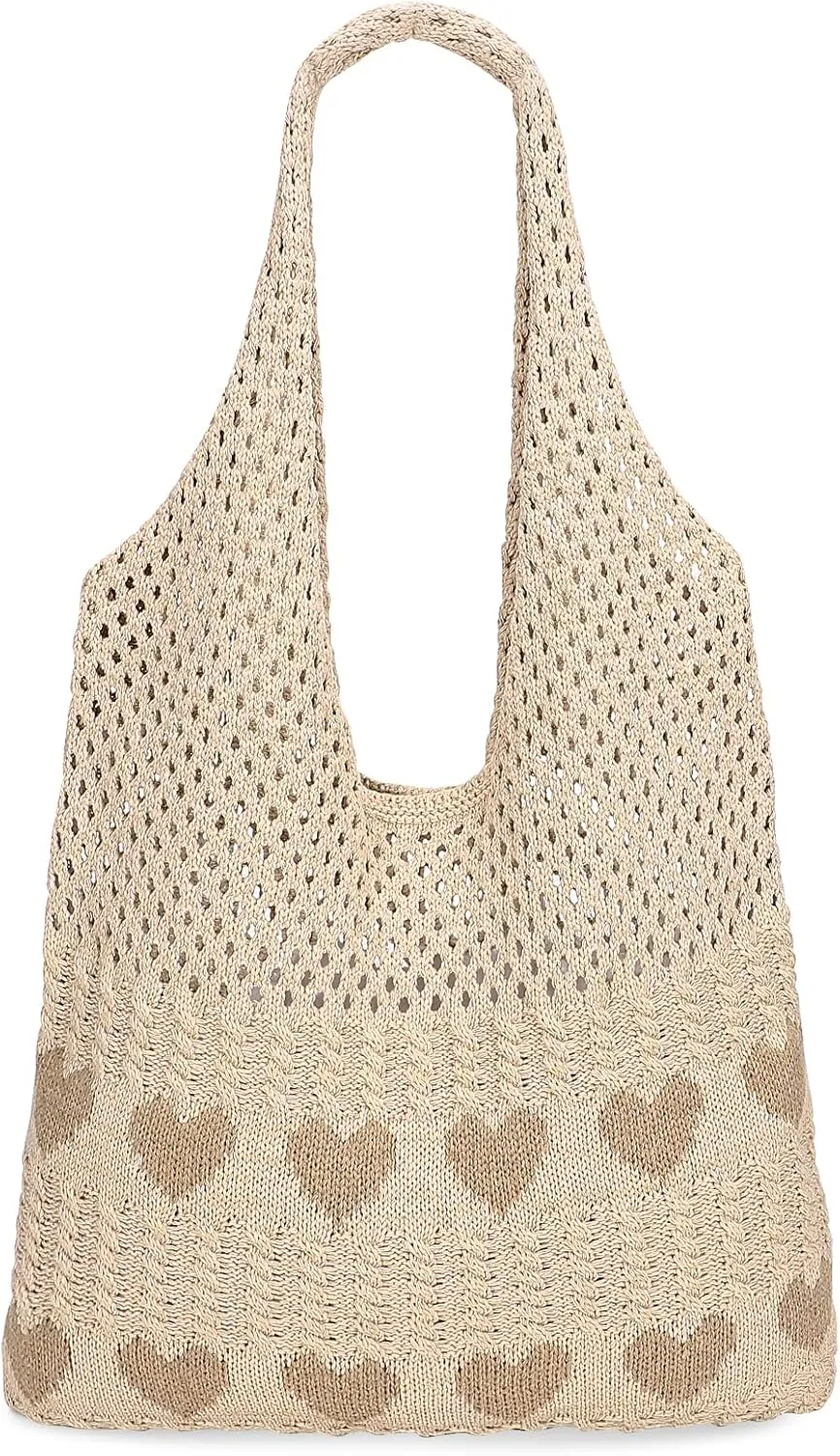 JASGOOD Crochet Beach Bags for Women Knit Summer Vacation Tote Bag Aesthetic Tote Boho Shoulder Handbag