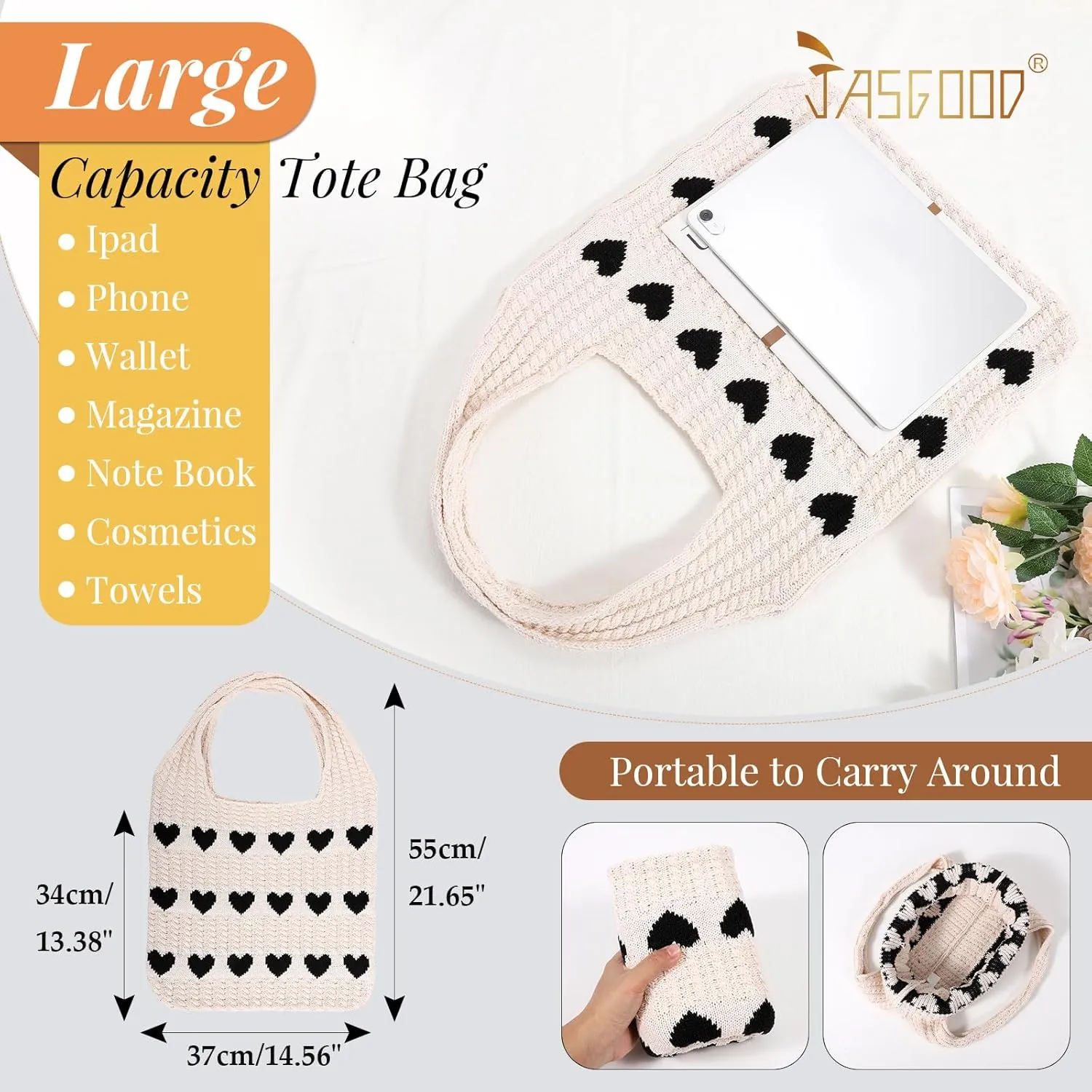 JASGOOD Crochet Beach Bags for Women Knit Summer Vacation Tote Bag Aesthetic Tote Boho Shoulder Handbag