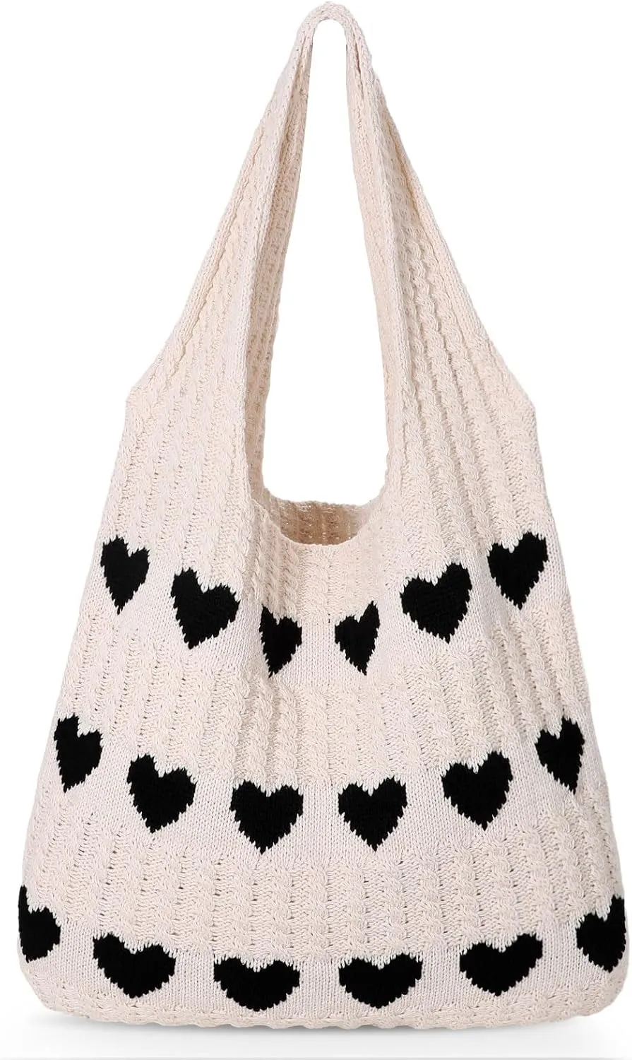 JASGOOD Crochet Beach Bags for Women Knit Summer Vacation Tote Bag Aesthetic Tote Boho Shoulder Handbag