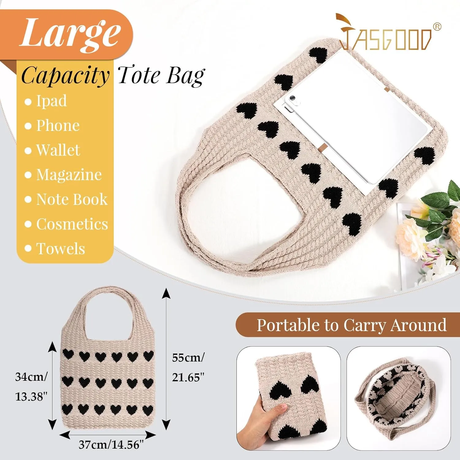 JASGOOD Crochet Beach Bags for Women Knit Summer Vacation Tote Bag Aesthetic Tote Boho Shoulder Handbag