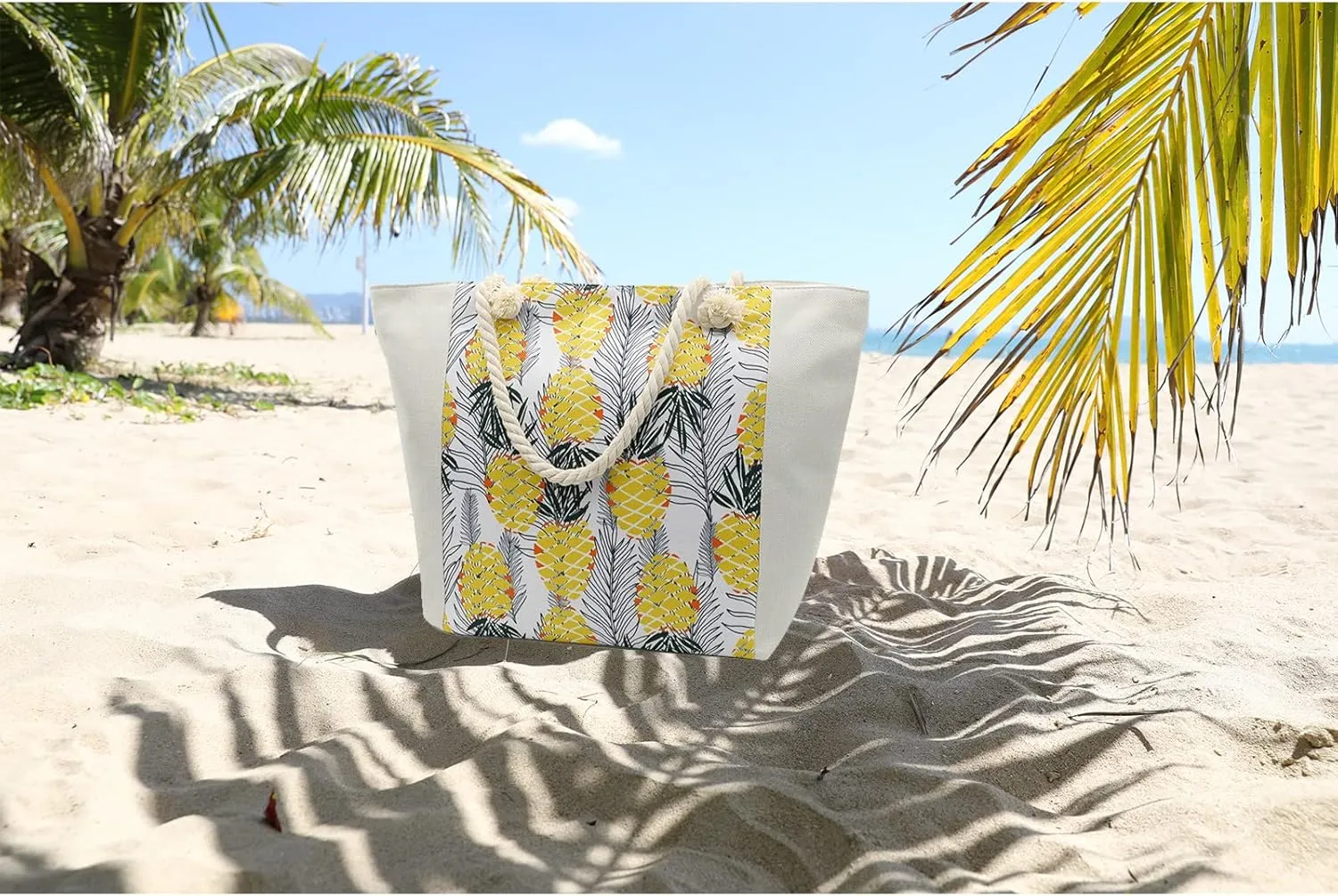 JNF Extra Large Canvas Beach Bags for Women Shoulder Bag Beach Tote Bag with Cotton Rope Handles