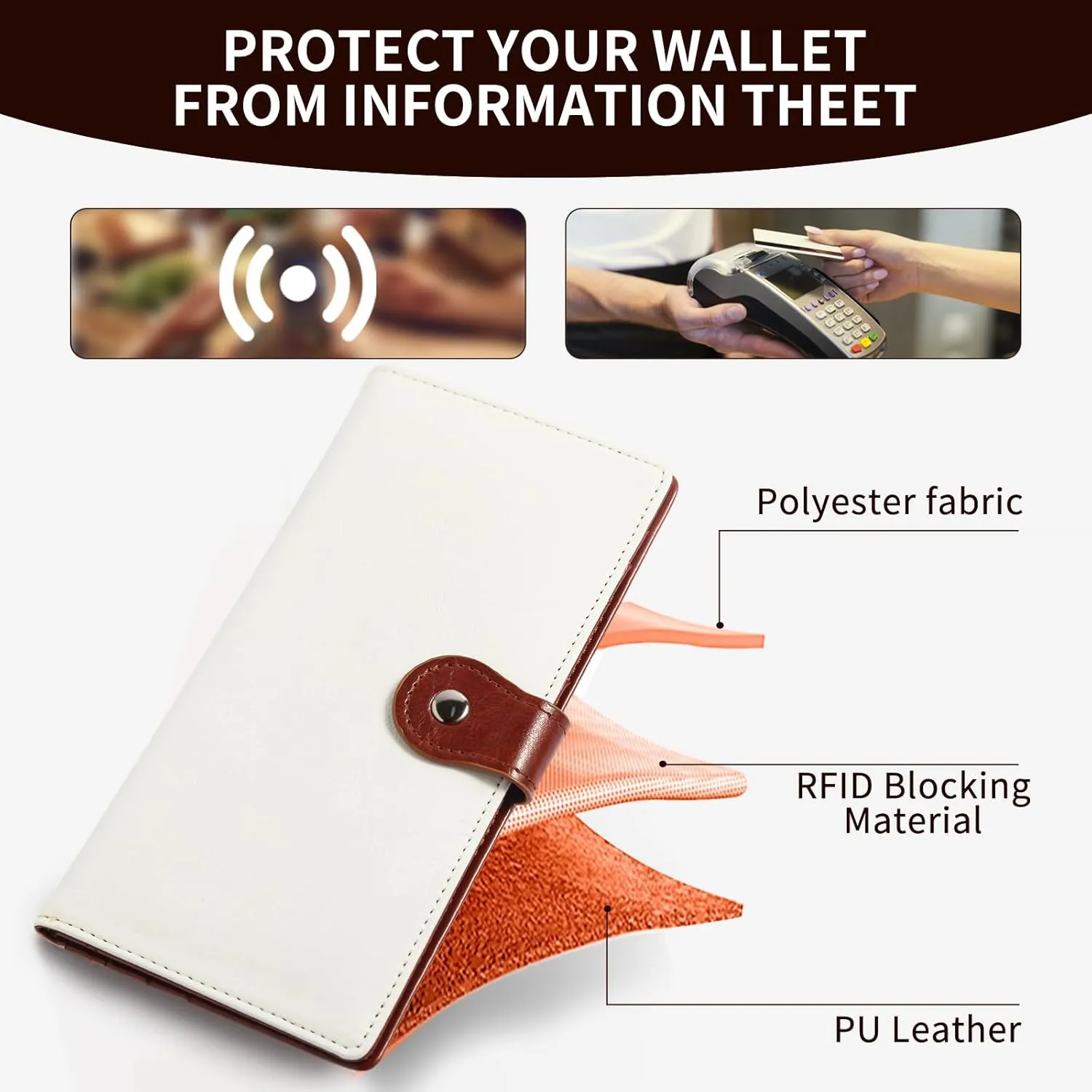 Kamo Slim RFID Blocking Leather Wallet for Women - Bifold Compact Purse with Zippered Coin Pocket & Card Slots (Beige/Brown)