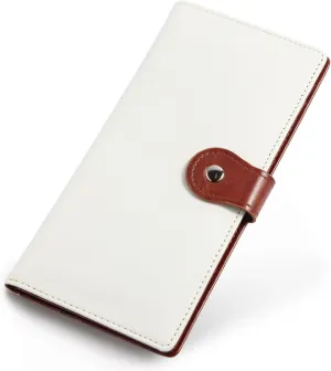 Kamo Slim RFID Blocking Leather Wallet for Women - Bifold Compact Purse with Zippered Coin Pocket & Card Slots (Beige/Brown)