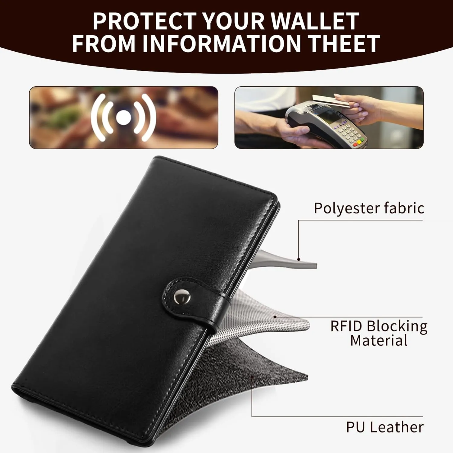 Kamo Slim RFID Blocking Leather Wallet for Women - Bifold Compact Purse with Zippered Coin Pocket & Card Slots (Black)
