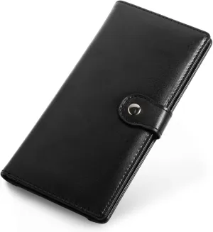 Kamo Slim RFID Blocking Leather Wallet for Women - Bifold Compact Purse with Zippered Coin Pocket & Card Slots (Black)