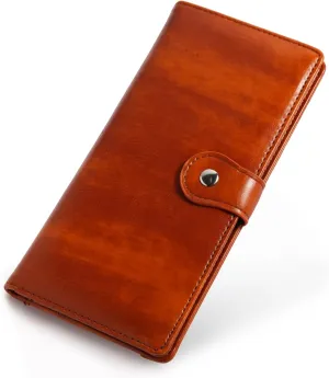 Kamo Slim RFID Blocking Leather Wallet for Women - Bifold Compact Purse with Zippered Coin Pocket & Card Slots (Camel)