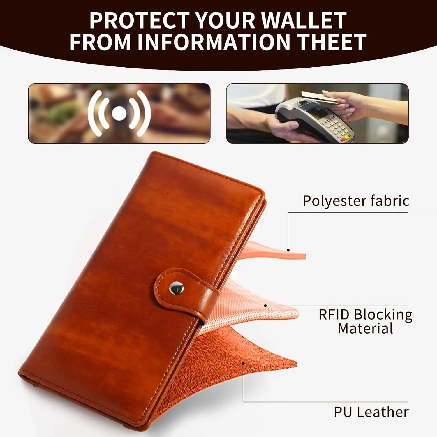 Kamo Slim RFID Blocking Leather Wallet for Women - Bifold Compact Purse with Zippered Coin Pocket & Card Slots (Camel)