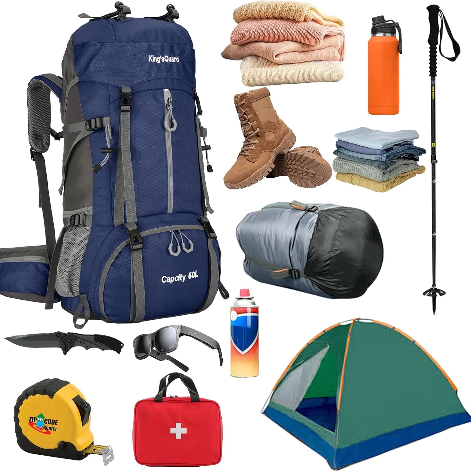 King'sGuard 60L Hiking Backpack, Waterproof Camping Backpacking Backpack for Men Outdoor Climbing Daypack (Navy-Blue)
