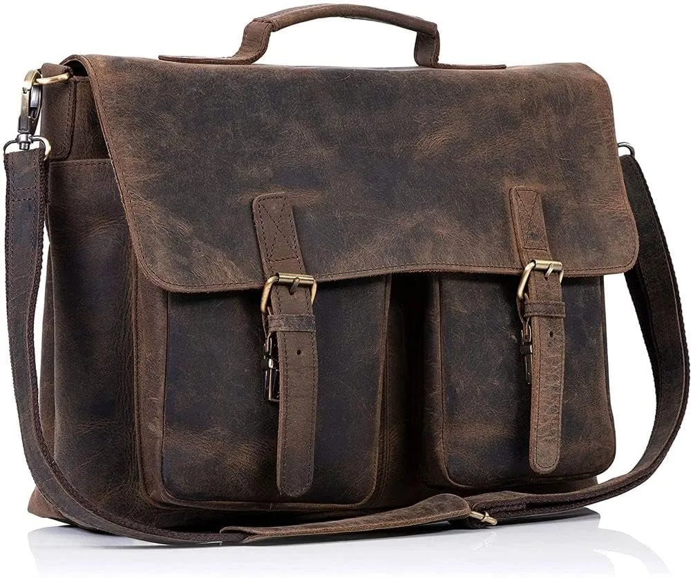 KomalC 16 Inch Leather briefcase Laptop Messenger Bags for Men and Women Best Office Satchel Bag