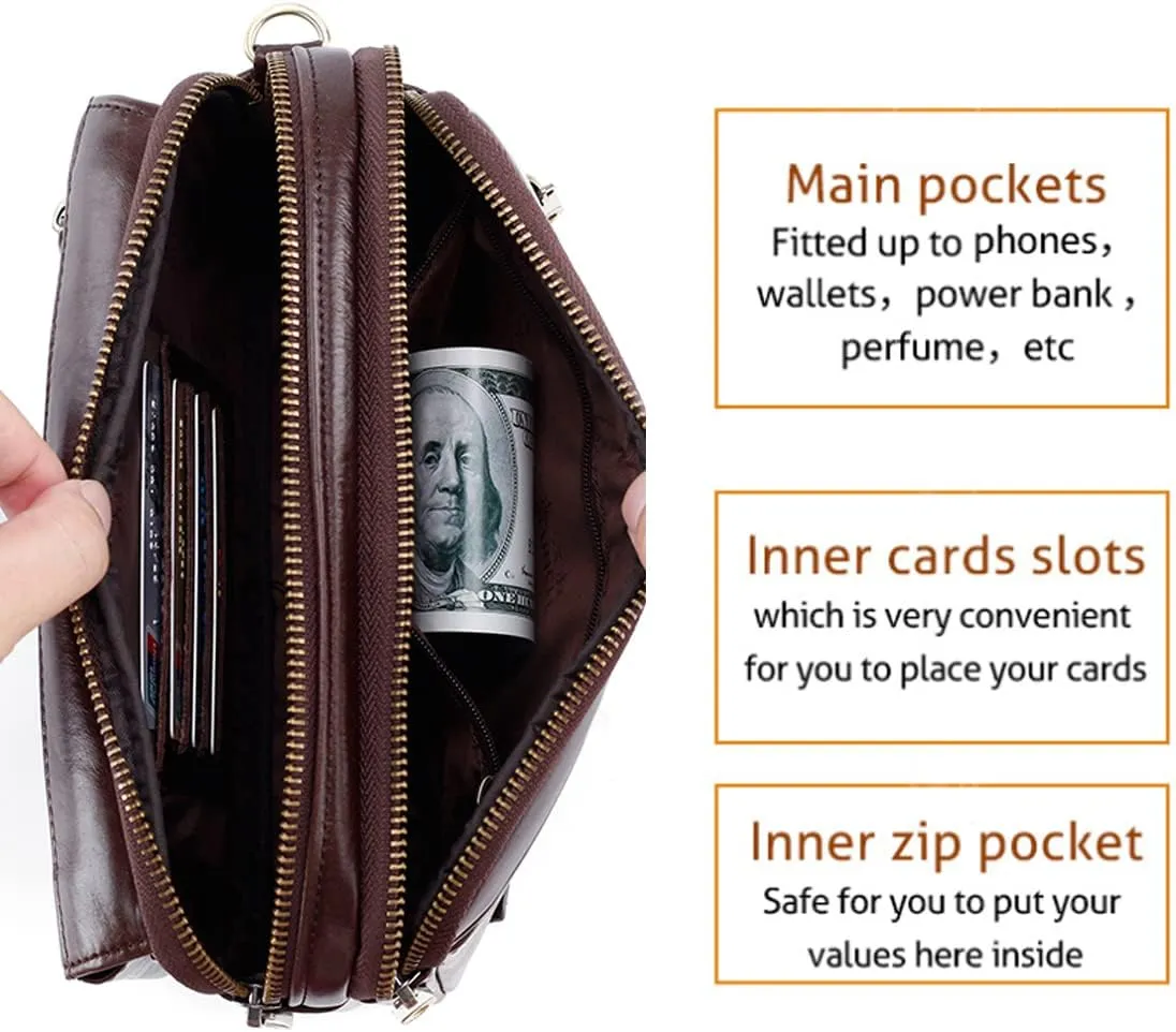KPYWZER Leather Clutch Purse Wallet Men Wrist Bag