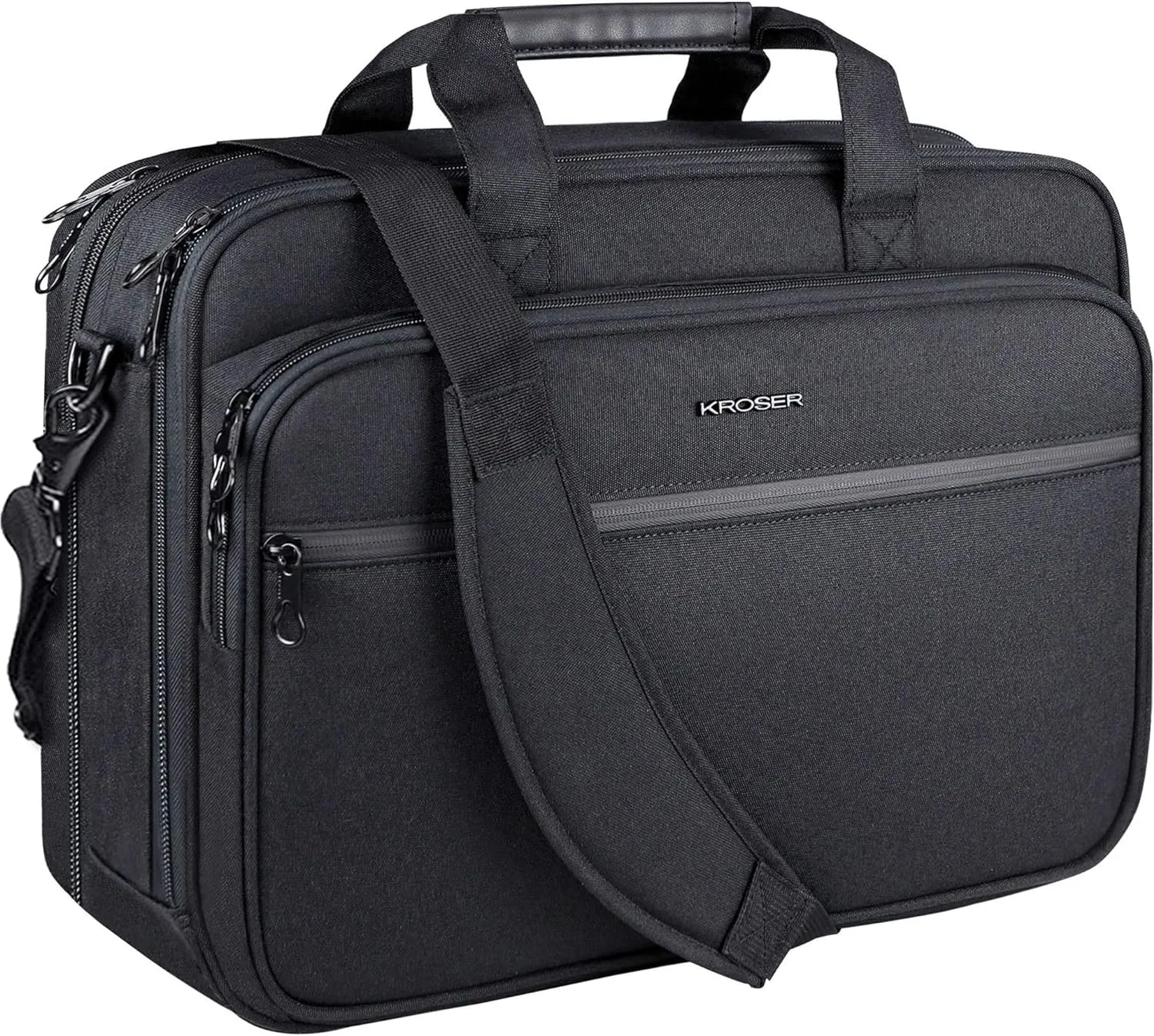 KROSER Laptop Bag Premium Laptop Briefcase Fits Up to 17.3 Inch Laptop Expandable Water-Repellent Shoulder Messenger Bag Computer Bag with RFID Pockets for Travel/Business/Men/Women-Black
