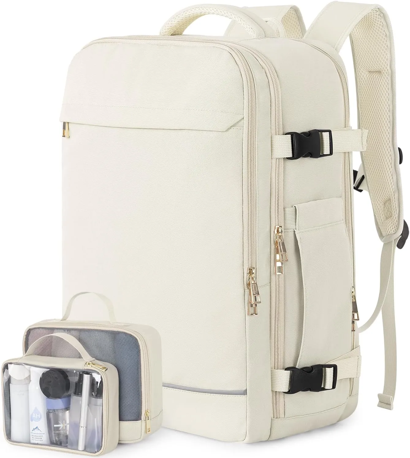 Large Travel Backpack, 40L Carry on Backpack flight Approved, Waterproof Personal Item Size Travel Bag for College, Business, Hiking, Work, Beige
