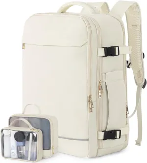 Large Travel Backpack, 40L Carry on Backpack flight Approved, Waterproof Personal Item Size Travel Bag for College, Business, Hiking, Work, Beige