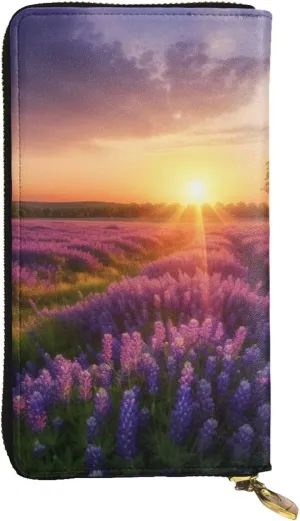 Lavender Meadow At Sunset Spring Wallet For Women Men Clutch Rfid Blocking Leather Wallets Large Capacity Purse Credit Card Holder Money Case With Zipper Phone Holder Long Travel Purse