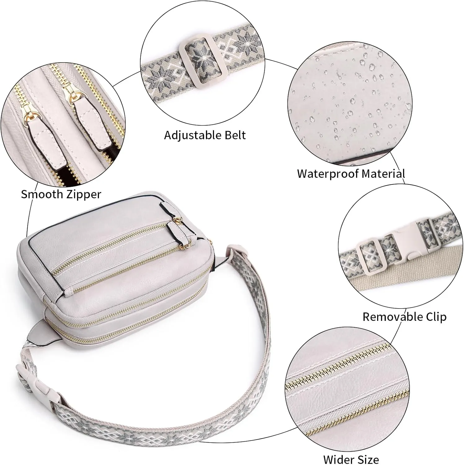 Leather Fanny Pack for Women Men Belt Bag with Multi-function Pocket, Crossbody Fanny Packs for Women Fashion Waist Packs with Adjustable Straps Cross Body Bag Travel Chest Bag