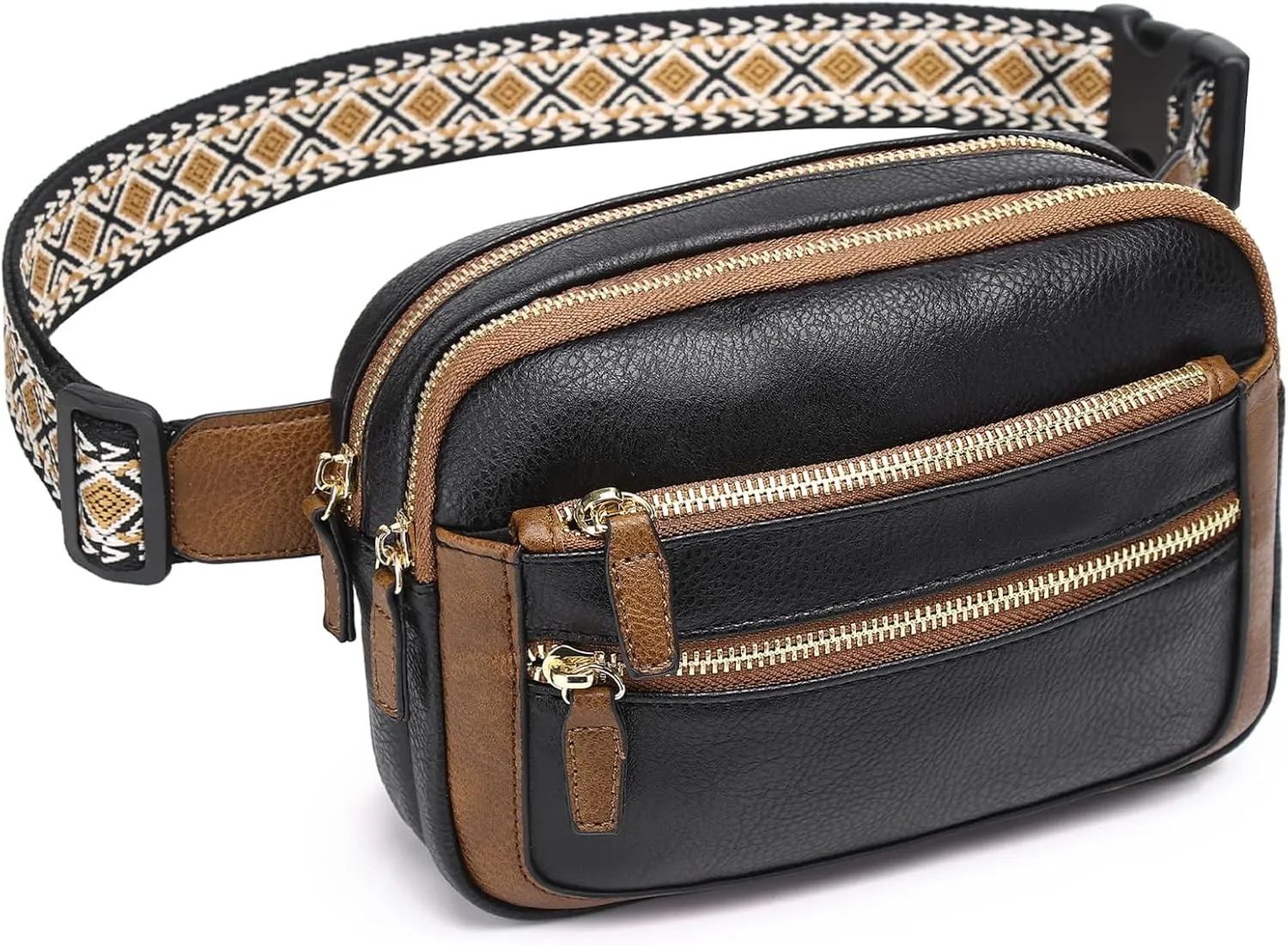 Leather Fanny Pack for Women Men Belt Bag with Multi-function Pocket, Crossbody Fanny Packs for Women Fashion Waist Packs with Adjustable Straps Cross Body Bag Travel Chest Bag