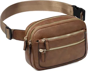 Leather Fanny Pack for Women Men Belt Bag with Multi-function Pocket, Crossbody Fanny Packs for Women Fashion Waist Packs with Adjustable Straps Cross Body Bag Travel Chest Bag