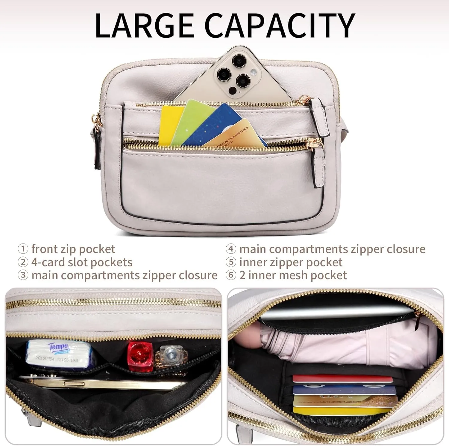Leather Fanny Pack for Women Men Belt Bag with Multi-function Pocket, Crossbody Fanny Packs for Women Fashion Waist Packs with Adjustable Straps Cross Body Bag Travel Chest Bag