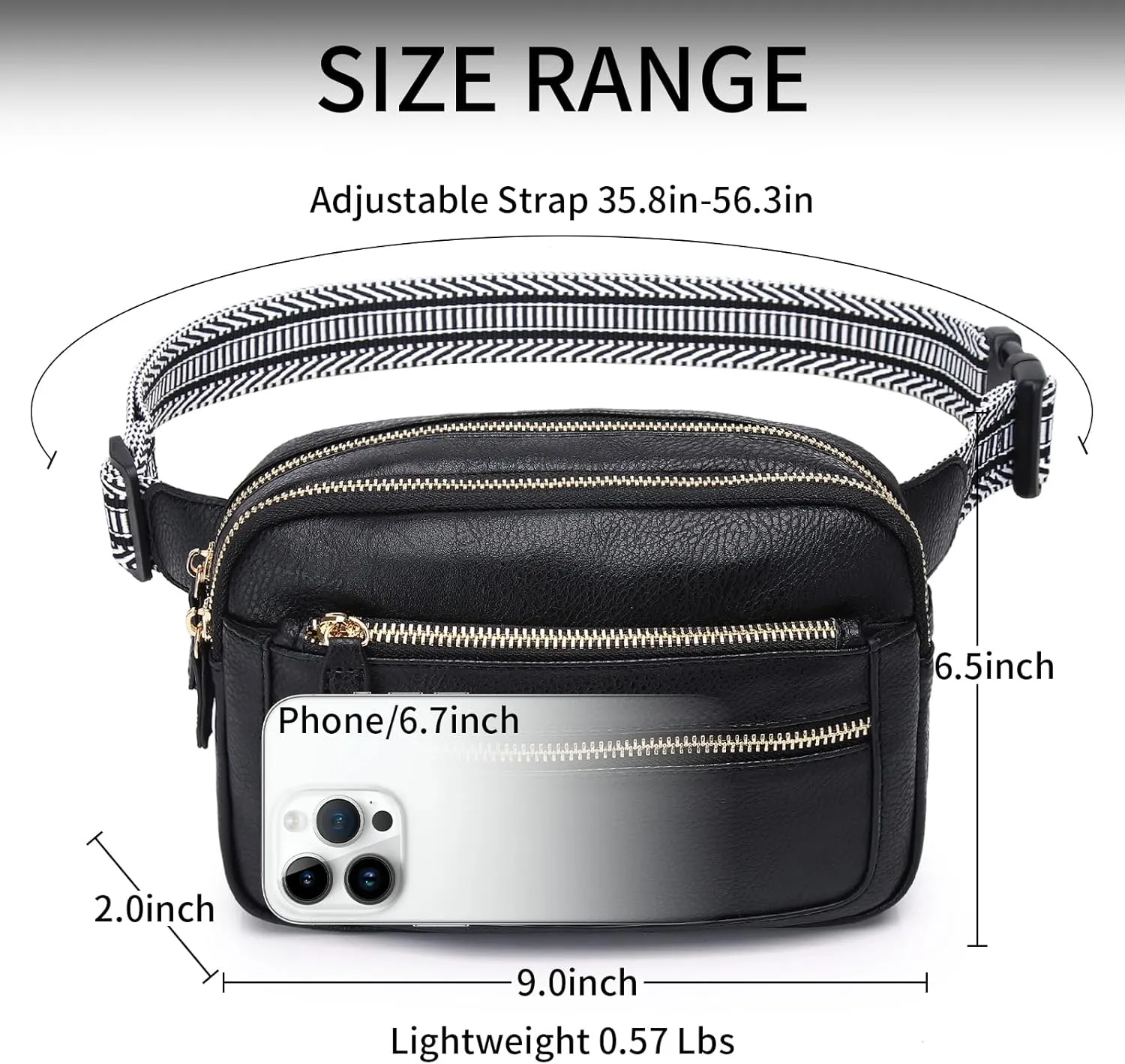 Leather Fanny Pack for Women Men Belt Bag with Multi-function Pocket, Crossbody Fanny Packs for Women Fashion Waist Packs with Adjustable Straps Cross Body Bag Travel Chest Bag
