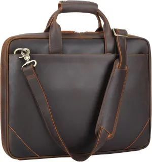 Leather Slim Briefcase for Men 15.6" Laptop Crossbody Messenger Bag Business Work Lawyer Attache Case